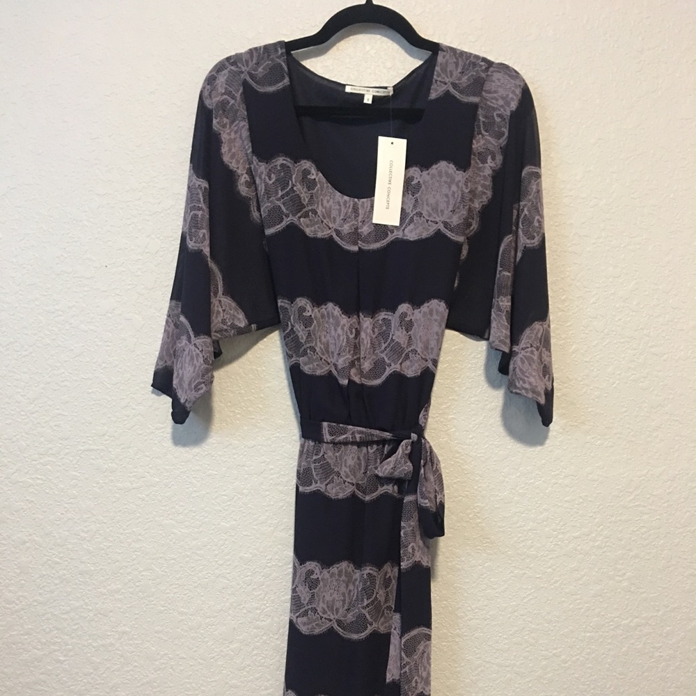 Collective Concepts Lace Print Dress with Sleeves